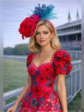 Kentucky Derby Hat Fascinator Oaks Tea Church Peony Statement Coral Headband